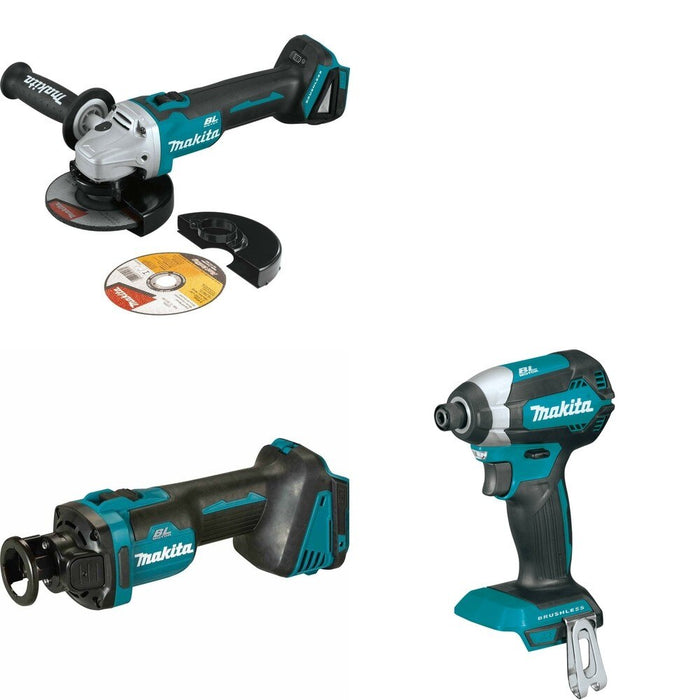 Makita XOC02Z Cut-Out Tool W/ XAG09Z Angle Grinder and FREE XDT13Z Impact Driver