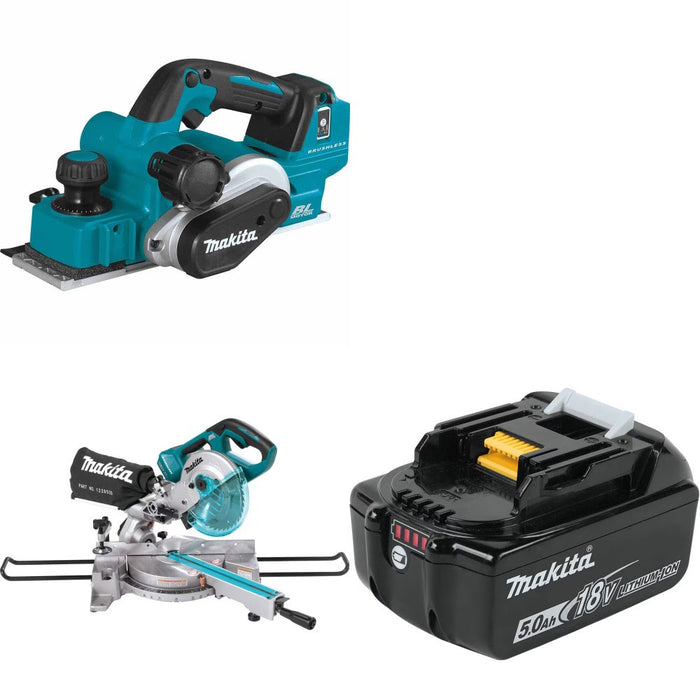 Makita XPK02Z Planer Kit W/ XSL02Z Miter Saw and FREE BL1850B Battery