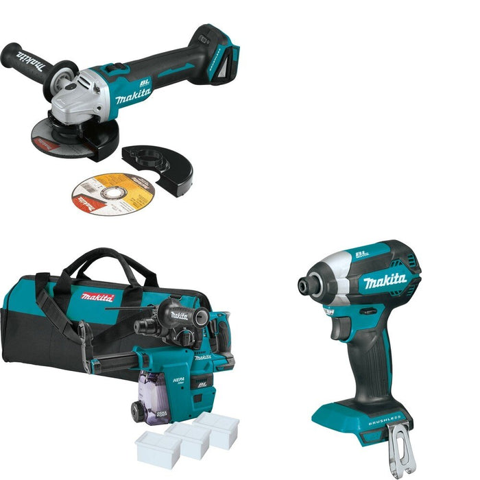 Makita XRH01ZWX Rotary Hammer W/ XAG09Z Angle Grinder and FREE XDT13Z Impact Driver