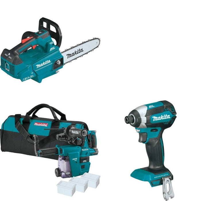 Makita XRH01ZWX Rotary Hammer W/ XCU08Z Top Handle Chain Saw and FREE XDT13Z Impact Driver
