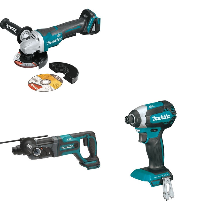 Makita XRH04Z Rotary Hammer W/ XAG11Z Angle Grinder and FREE XDT13Z Impact Driver