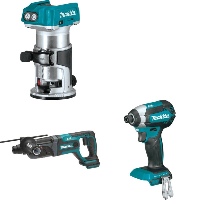 Makita XRH04Z Rotary Hammer W/ XTR01Z Compact Router and FREE XDT13Z Impact Driver