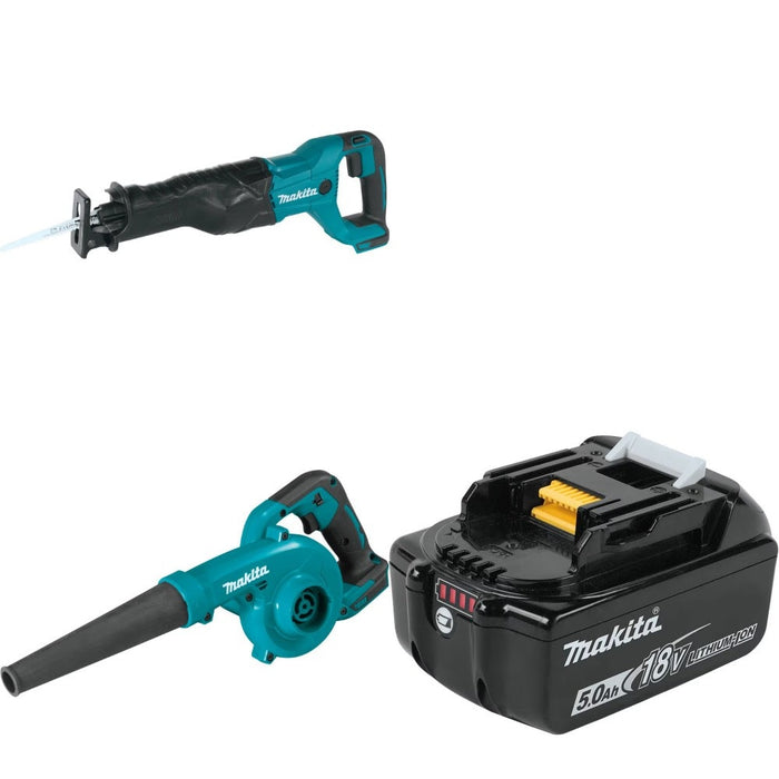 Makita XRJ04Z Recip Saw Kit W/ XBU05Z Blower and FREE BL1850B Battery