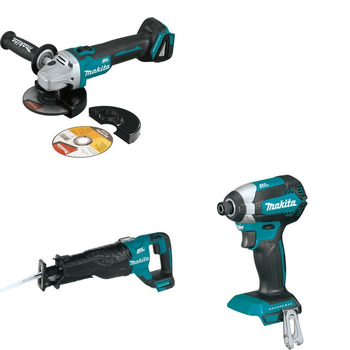 Makita XRJ05Z Recipro Saw W/ XAG09Z Angle Grinder and FREE XDT13Z Impact Driver