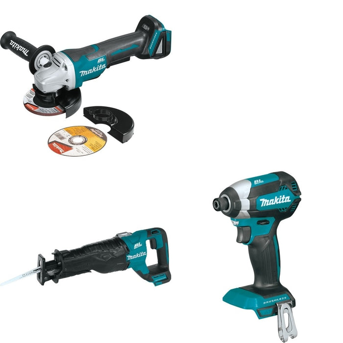 Makita XRJ05Z Recipro Saw W/ XAG11Z Angle Grinder and FREE XDT13Z Impact Driver