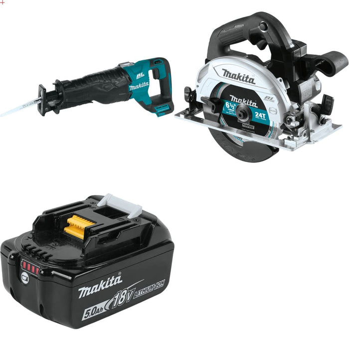 Makita XRJ05Z 18V LXT Recip Saw w/ XSH04ZB 18V Circ Saw, Bare & FREE 18V Battery