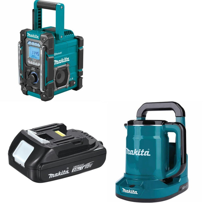Makita XRM10 Jobsite Radio/Charger Kit W/ FREE BL1820B Battery and FREE XTK01Z Hot Water Kettle