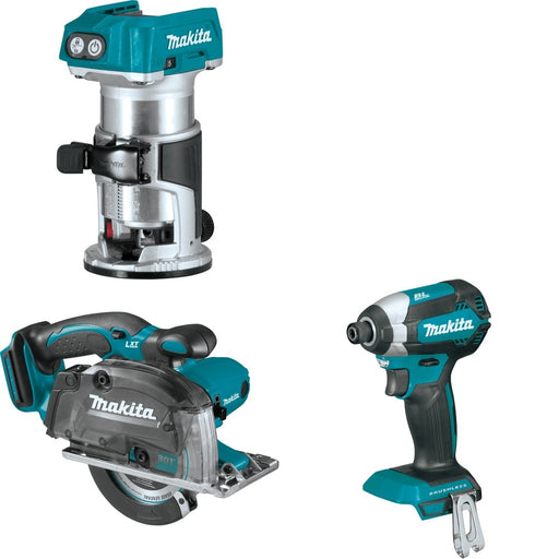 Makita XSC03Z Metal Cutting Saw W/ XTR01Z Compact Router and FREE XDT13Z Impact Driver