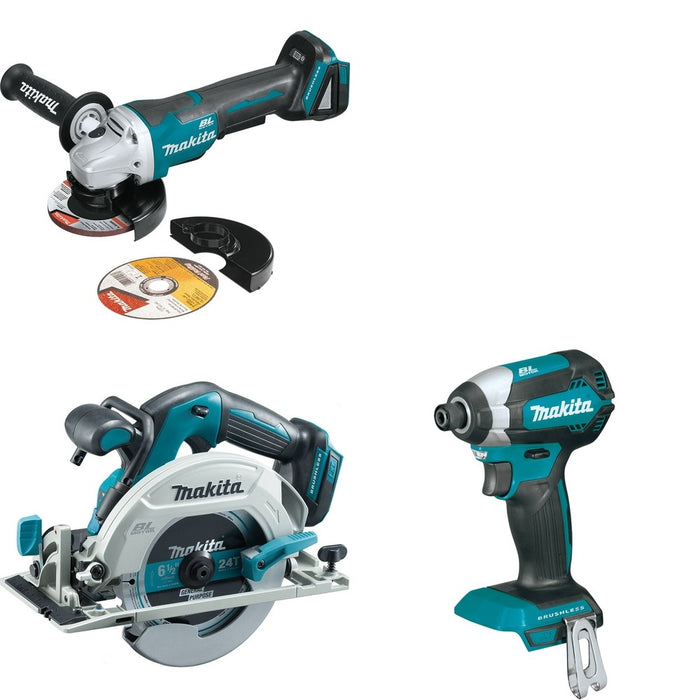 Makita XSH03Z Circular Saw W/ XAG11Z Angle Grinder and FREE XDT13Z Impact Driver