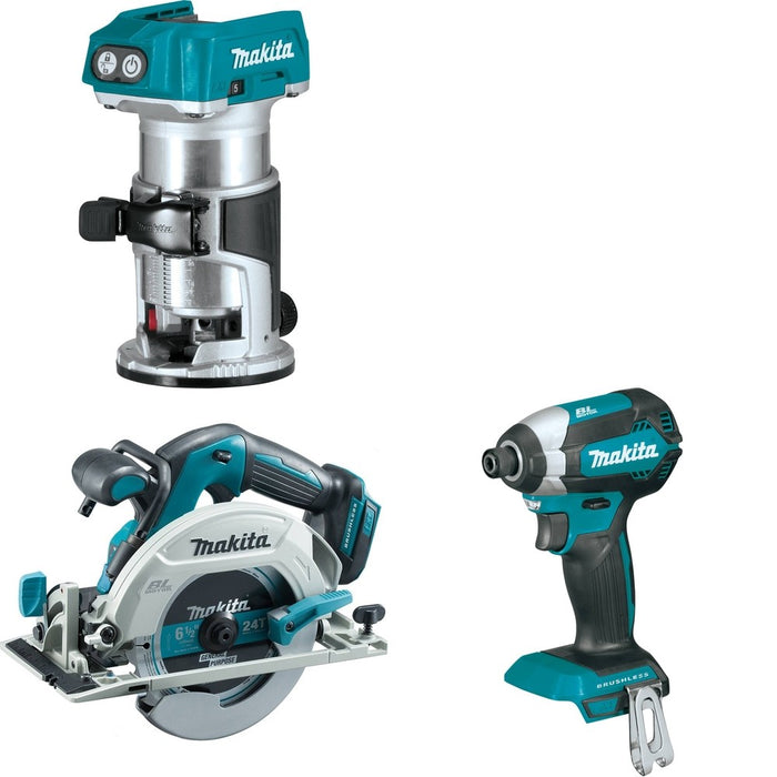 Makita XSH03Z Circular Saw W/ XTR01Z Compact Router and FREE XDT13Z Impact Driver