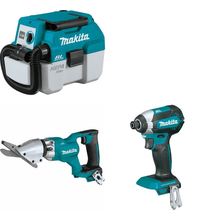 Makita XSJ05Z Fiber Cement Shear W/ XCV11Z Wet/Dry Vacuum and FREE XDT13Z Impact Driver