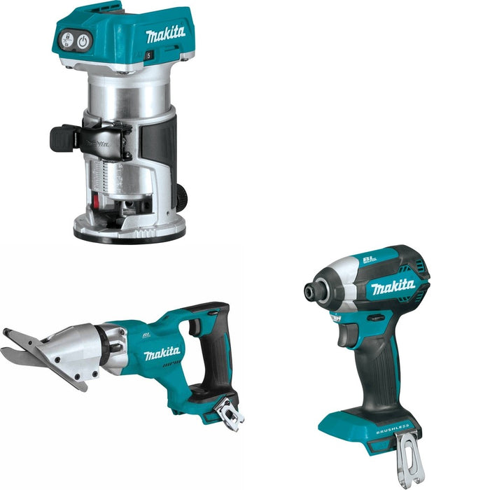 Makita XSJ05Z Fiber Cement Shear W/ XTR01Z Compact Router and FREE XDT13Z Impact Driver