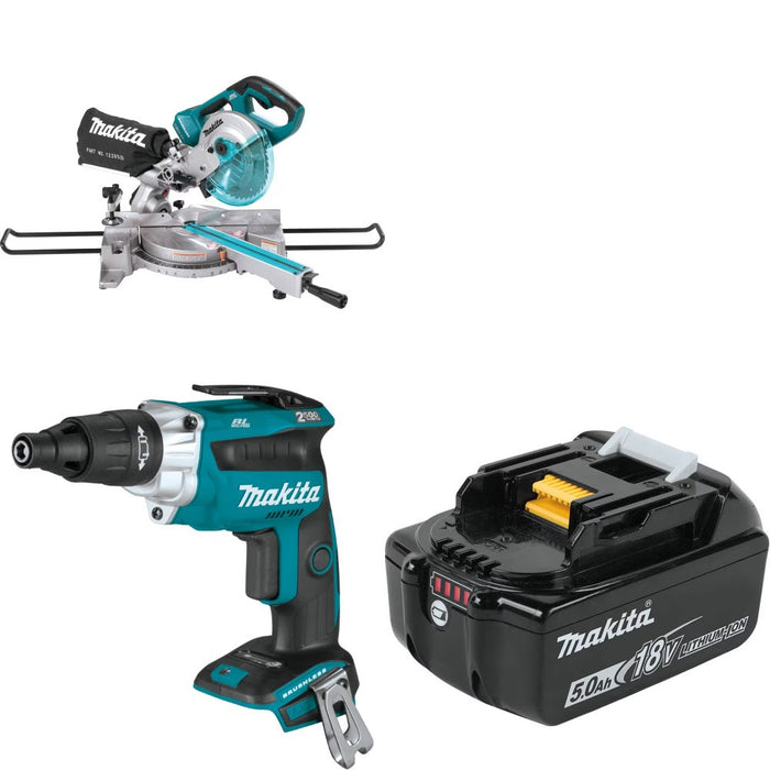 Makita XSL02Z Miter Saw Kit W/ XSF05Z Screwdriver and FREE BL1850B Battery