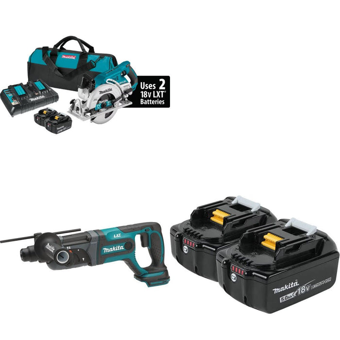 Makita XSR01PT Rear Handle Saw Kit W/ XRH04Z Rotary Hammer and FREE BL1850B-2 Batteries
