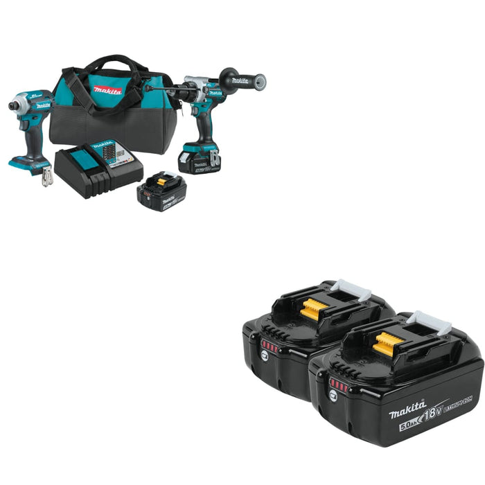 Makita XT288T  18V LXT® 2-Pc. Combo Kit w/ FREE BL1850B-2 18V 5.0Ah Battery, 2Pk