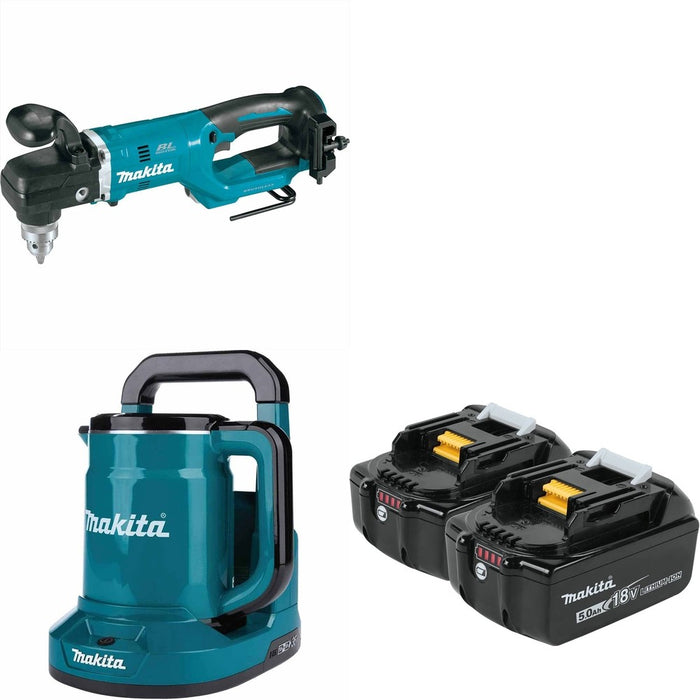 Makita XTK01Z Hot Water W/ XAD05Z 18V LXT 1/2" Right Angle Drill and BL1850B-2 5.0Ah Battery, 2