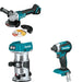 Makita XTR01Z Compact Router W/ XAG09Z Angle Grinder and FREE XDT13Z Impact Driver