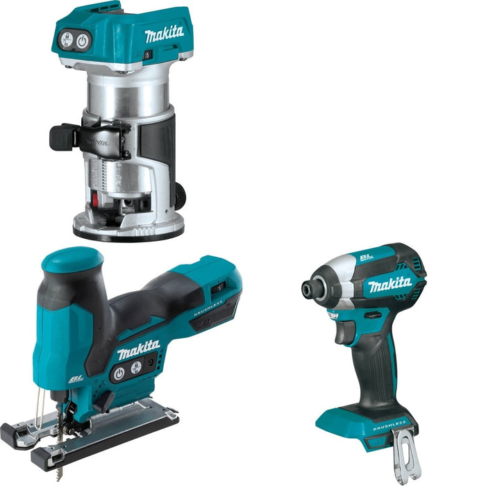 Makita XVJ05Z Jig Saw W/ XTR01Z Compact Router and FREE XDT13Z Impact Driver