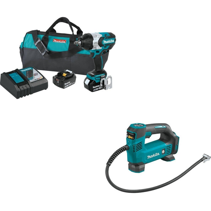 Makita XWT08T 18V Li-Ion Brushless 1/2" Sq Dr Impact Wrench W/ FREE DMP180ZX Inflator