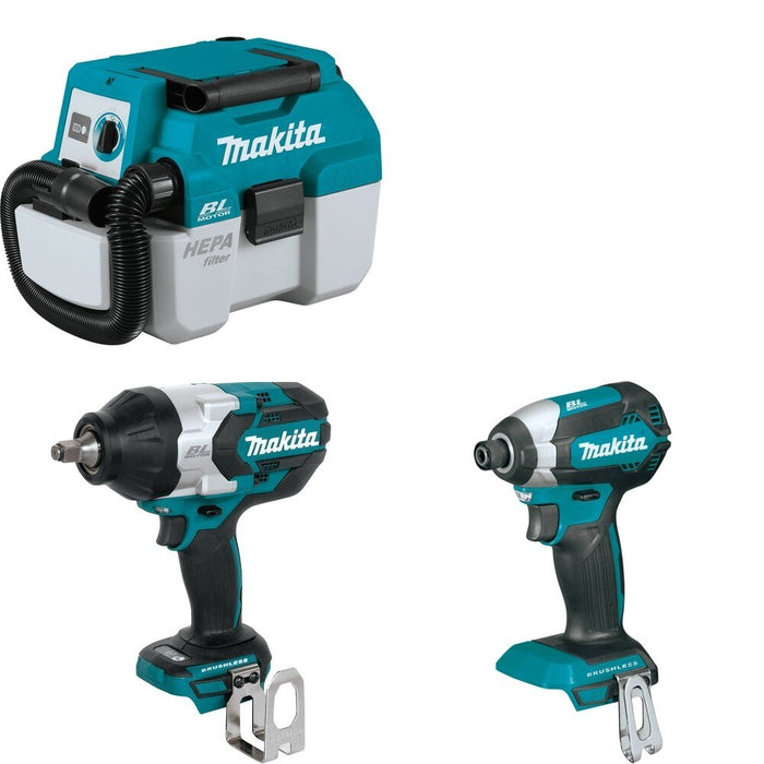 Makita XWT08Z Impact Wrench W/ XCV11Z Wet/Dry Vacuum and FREE XDT13Z Impact Driver