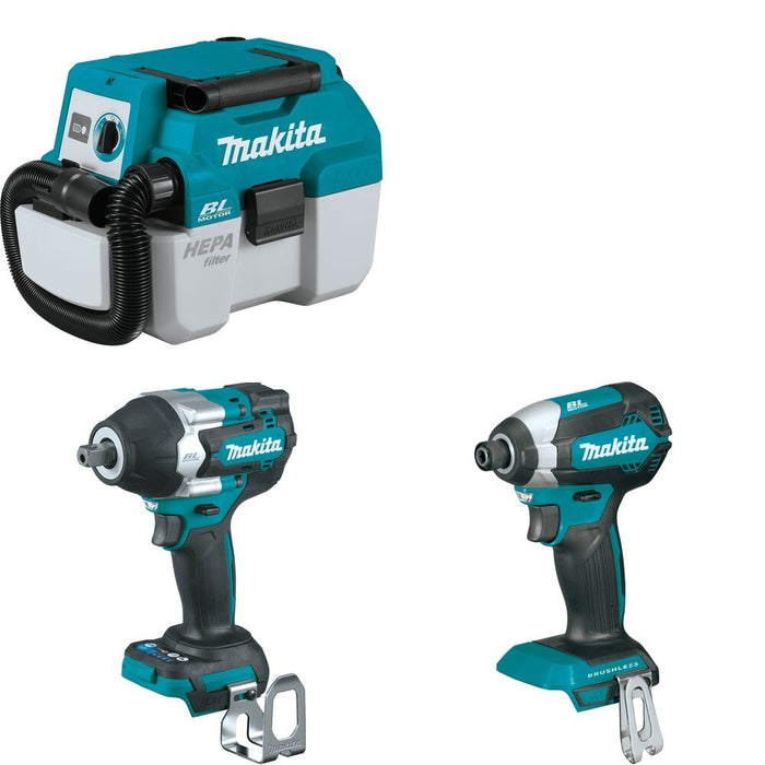 Makita XWT18Z Impact Wrench W/ XCV11Z Wet/Dry Vacuum and FREE XDT13Z Impact Driver