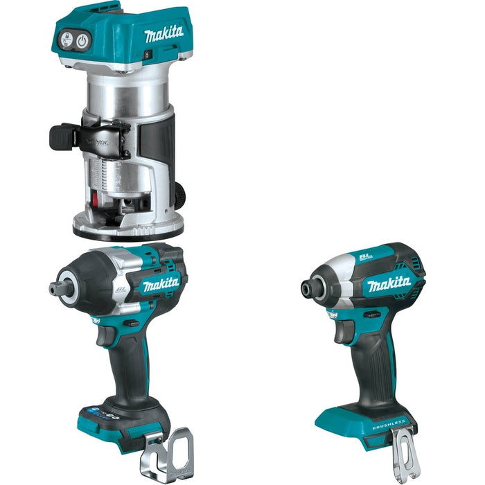 Makita XWT18Z Impact Wrench W/ XTR01Z Compact Router and FREE XDT13Z Impact Driver
