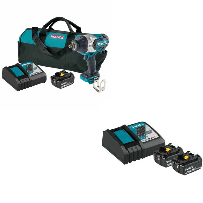 Makita XWT19T 3-Speed 1/2" Sq. Drive Impact Wrench Kit w/ Detent Anvil W/ BL1840BDC2X Battery