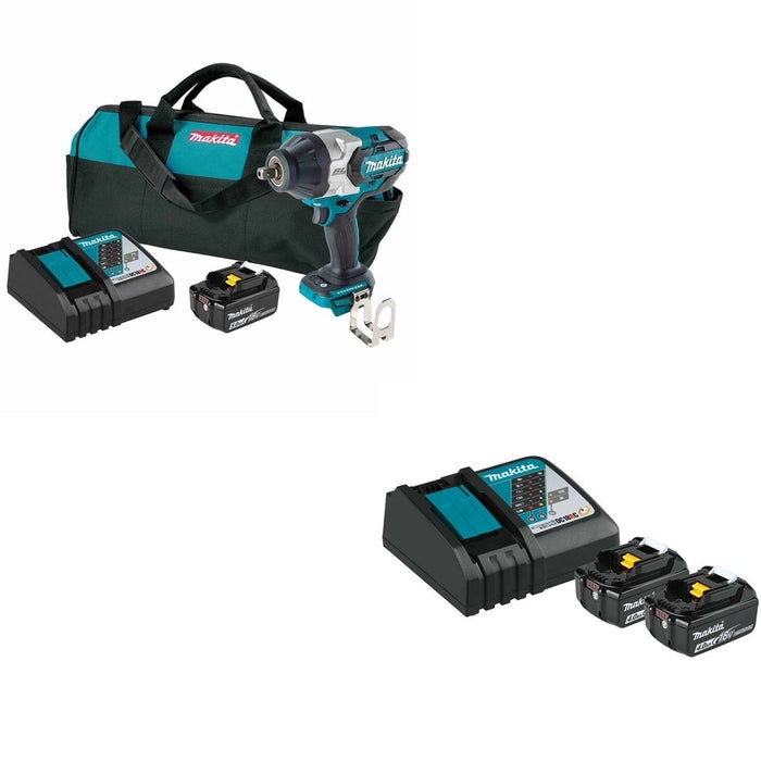 Makita XWT19T 3-Speed 1/2" Sq. Drive Impact Wrench Kit w/ Detent Anvil W/ BL1840BDC2X Battery