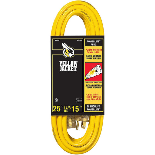 Yellow Jacket 2886 UL Listed 14/3 15 Amp Premium SJTW 25' (7.62M) Extension Cord with Grounded