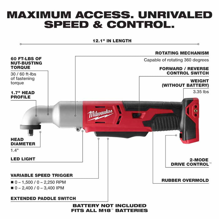 Milwaukee 2668-20 M18  2-Speed 3/8" Right Angle Impact Wrench - Bare - 2