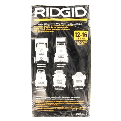 RIDGID 23743  Model VF3502 High Efficiency Dust Filter Bag (2EA) FITS 12-16 GAL