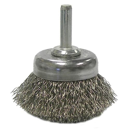 Weiler 14304 1-3/4" Crimped Wire Cup Brush, .0118 SS, 1/4" Stem, Packs of 10 - My Tool Store