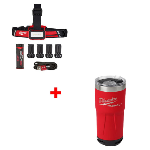 Milwaukee 2115-21 USB Rechargeable Headlamp w/ FREE 48-22-8392R 20oz Red Tumbler - My Tool Store