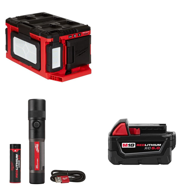 Milwaukee 2357-20 M18 PACKOUT Light/Charger w/ Flashlight & FREE Battery Pack