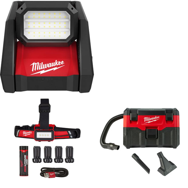 Milwaukee 2366-20 M18 ROVER Flood Light w/ 2115-21 Headlamp & FREE 18V Vacuum