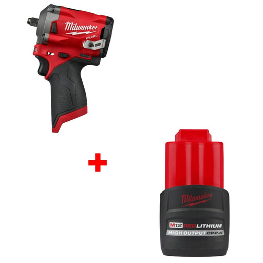 Milwaukee 2554-20 M12 FUEL Impact Wrench w/ FREE 48-11-2425 M12 Battery Pack - My Tool Store