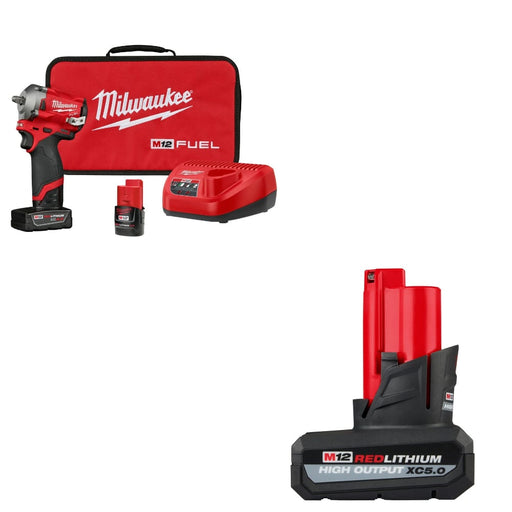 Milwaukee 2554-22 M12 FUEL Impact Wrench Kit w/ FREE 48-11-2450 M12 Battery Pack - My Tool Store