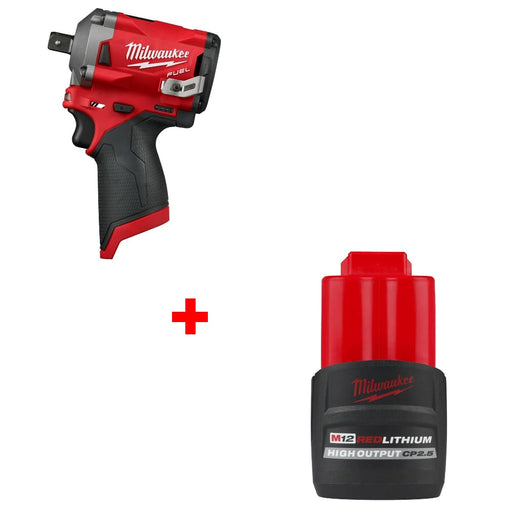 Milwaukee 2555P-20 M12 FUEL Impact Wrench w/ FREE 48-11-2425 M12 Battery Pack - My Tool Store
