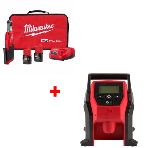 Milwaukee 2566-22 M12 FUEL 1/4" Ratchet Kit w/ FREE 2475-20 M12 Compact Inflator - My Tool Store
