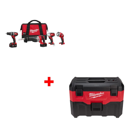 Milwaukee 2696-24 M18 4-Tool Combo Kit w/ Two FREE 0880-20 18V Wet/Dry Vacuums - My Tool Store
