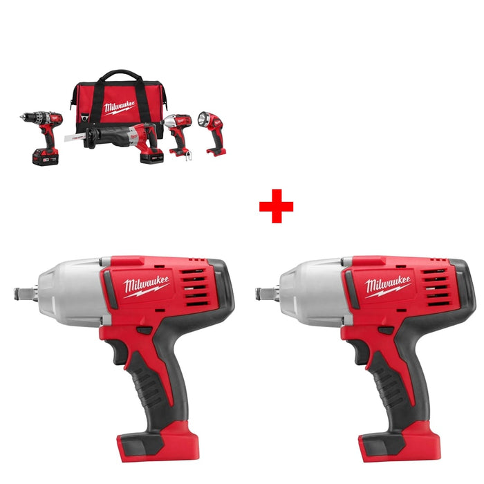 Milwaukee 2696-24 M18 4-Tool Combo Kit w/ Two FREE 2663-20 1/2" Impact Wrenches - My Tool Store