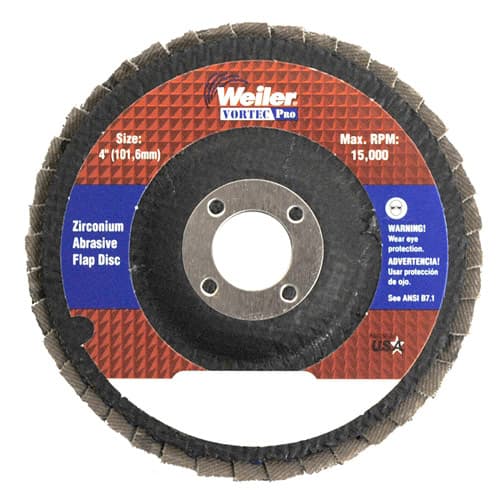 Weiler 31339 4" Vortec Pro Abrasive Flap Disc, Angled, Phenolic Backing, 60Z, 5/8" A.H.