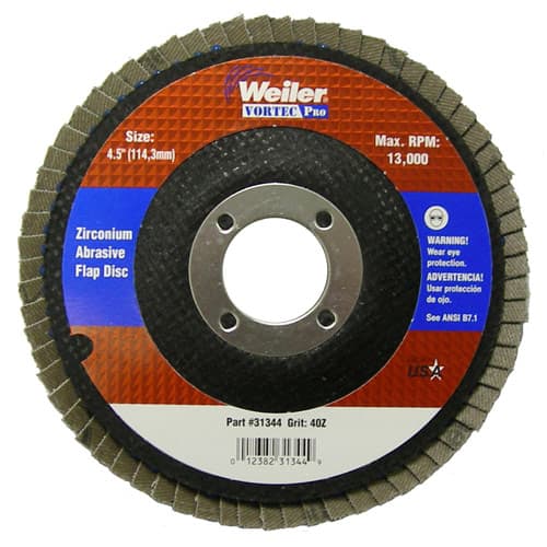 Weiler 31344 4-1/2" Vortec Pro Abrasive Flap Disc, Angled, Phenolic Backing, 40Z, 7/8" A.H. - My Tool Store
