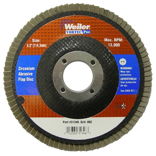 Weiler 31346 4-1/2" Vortec Pro Abrasive Flap Disc, Angled, Phenolic Backing, 80Z, 7/8" A.H. - My Tool Store