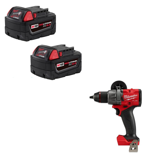 Milwaukee 48-11-1852 M18 XC5.0 Battery 2 Pack w/ FREE 2904-20 M18 Drill/Driver