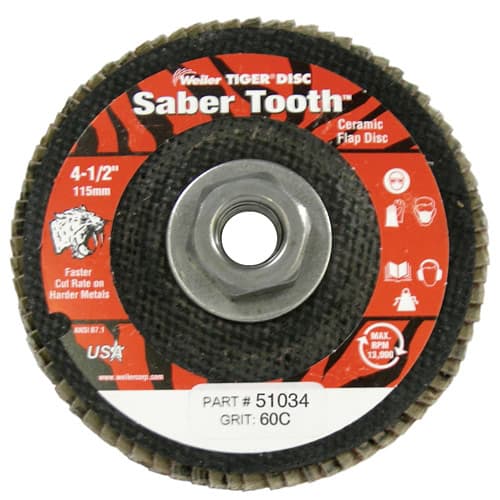 Weiler 50134 4-1/2" Saber Tooth High Density Ceramic Abrasive Flap Disc, 60C, 5/8"-11 A.H. - My Tool Store