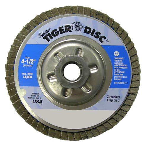 Weiler 50519 4-1/2" Tiger Disc Abrasive Flap Disc, Angled, Alum. Backing, 60Z, 5/8"-11 A.H.