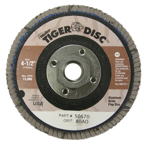 Weiler 50670 4-1/2" Tiger Disc Abrasive Flap Disc, Flat, Phenolic Backing, 80AO, 5/8"-11 A.H. - My Tool Store