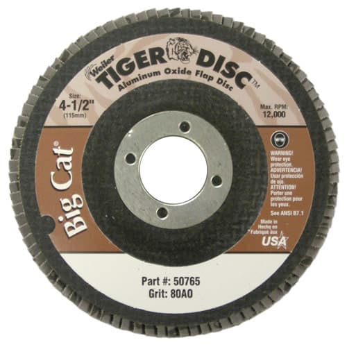 Weiler 50765 4-1/2" Big Cat Abrasive Flap Disc, Phenolic Backing, 80AO, 7/8" A.H., Packs of 10 - My Tool Store