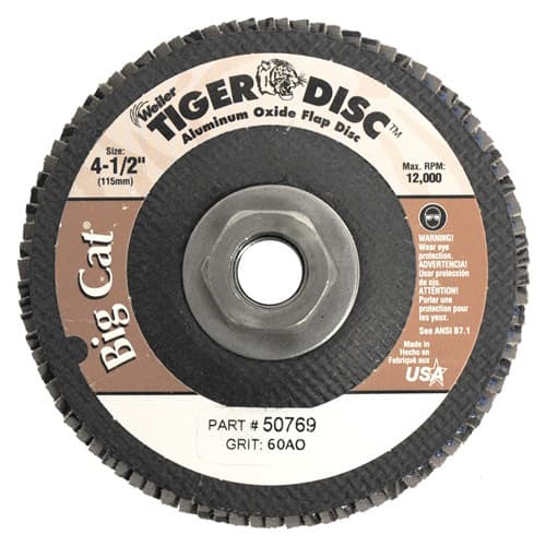 Weiler 50769 4-1/2" Big Cat Abrasive Flap Disc, Flat, Phenolic Backing, 60AO, 5/8"-11, Pack/10 - My Tool Store